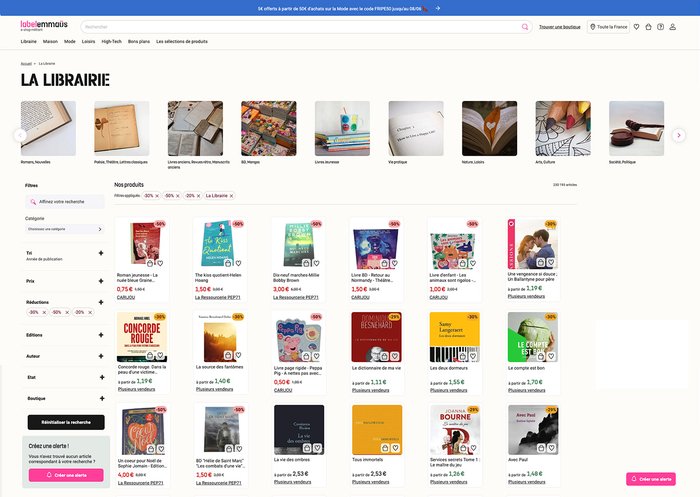 Label Emmaüs et sa catégorie "livres"