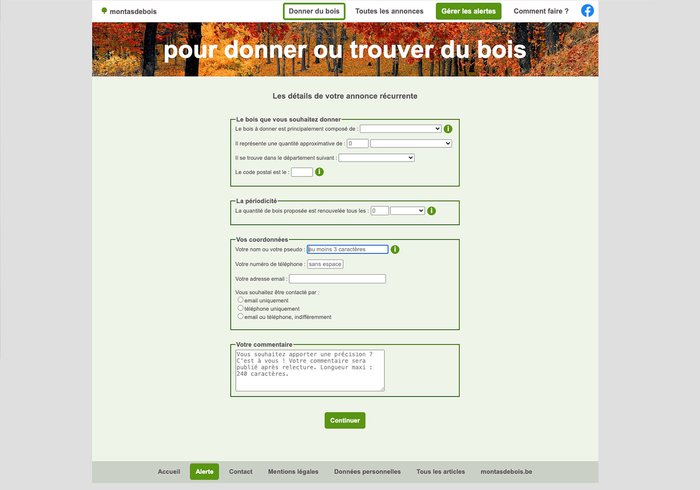Mon tas de bois, création d'une annonce