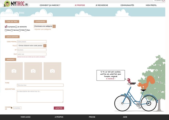 La plateforme MyTroc avec sa catégorie Je propose