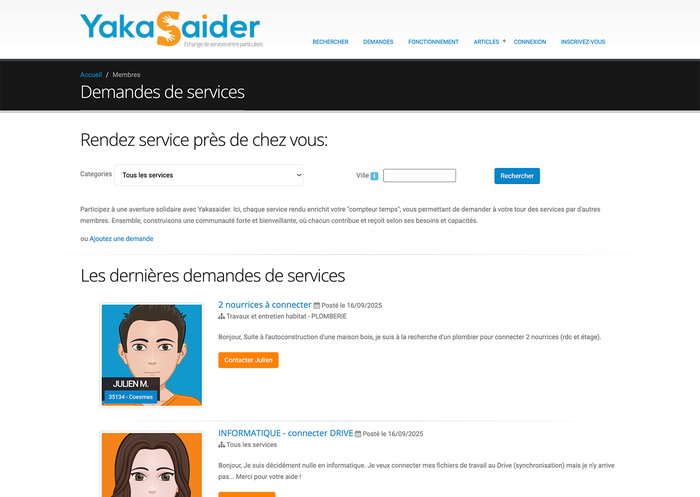 La plateforme Yakasaider et sa catégorie rendre des services